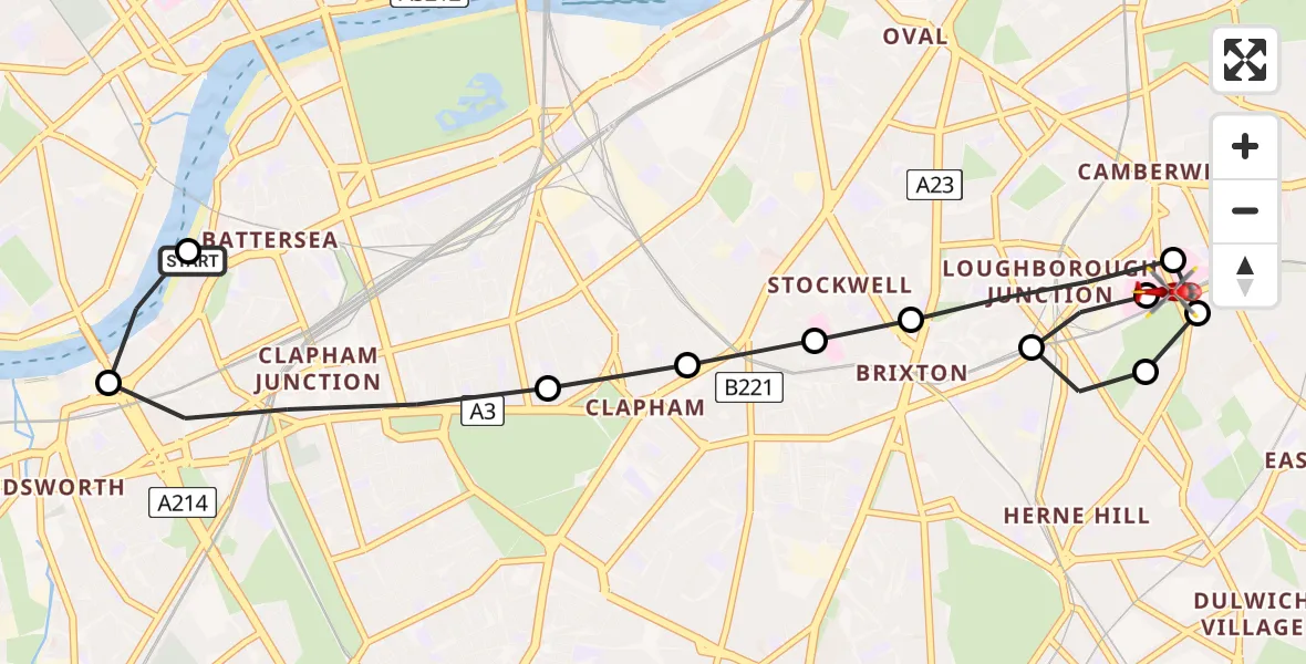 Flight route Air Ambulance Helicopter London Heliport - Kings College London Hospital, 28 May 2026, 10:47