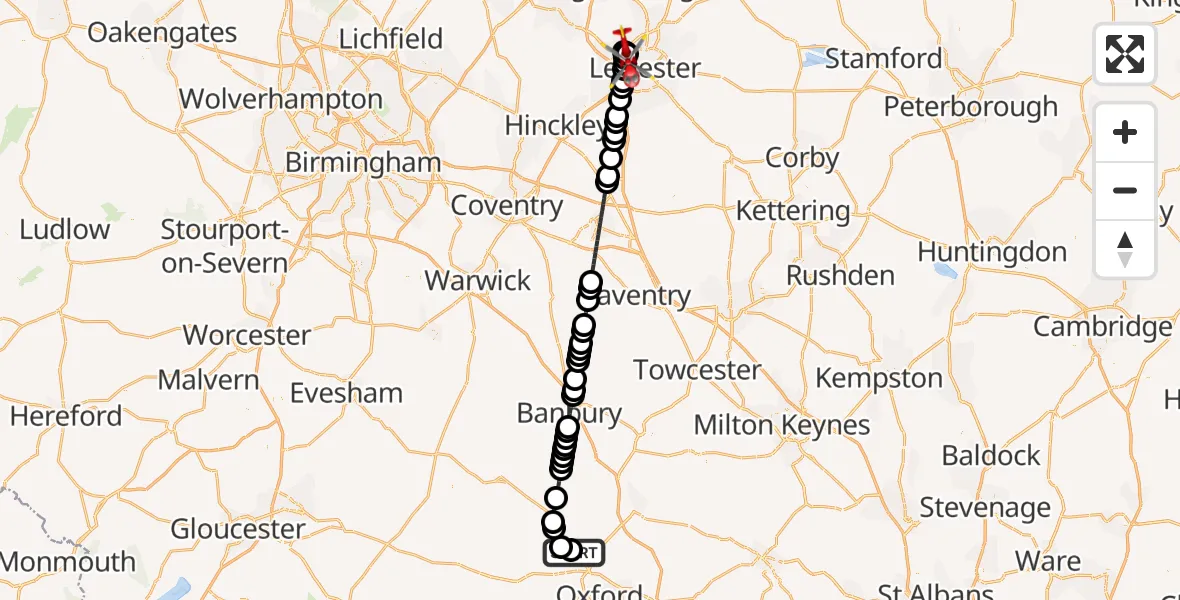 Flight route Air Ambulance Helicopter London Oxford Airport - New Parks, 28 May 2026, 11:05