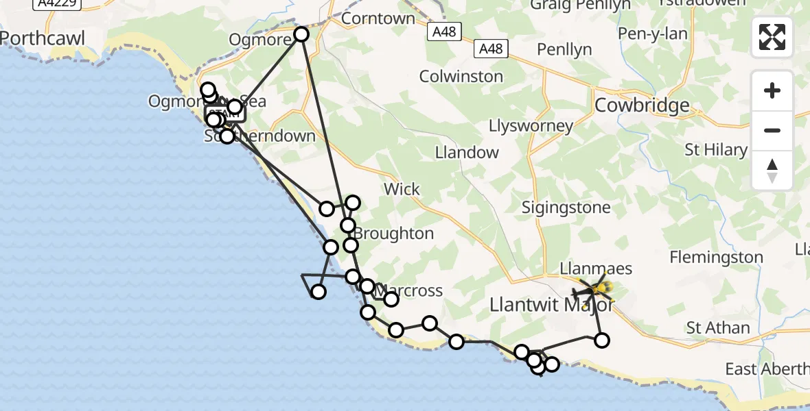 Flight route Police Helicopter Ogmore-by-Sea - Boverton, 28 May 2026, 11:11