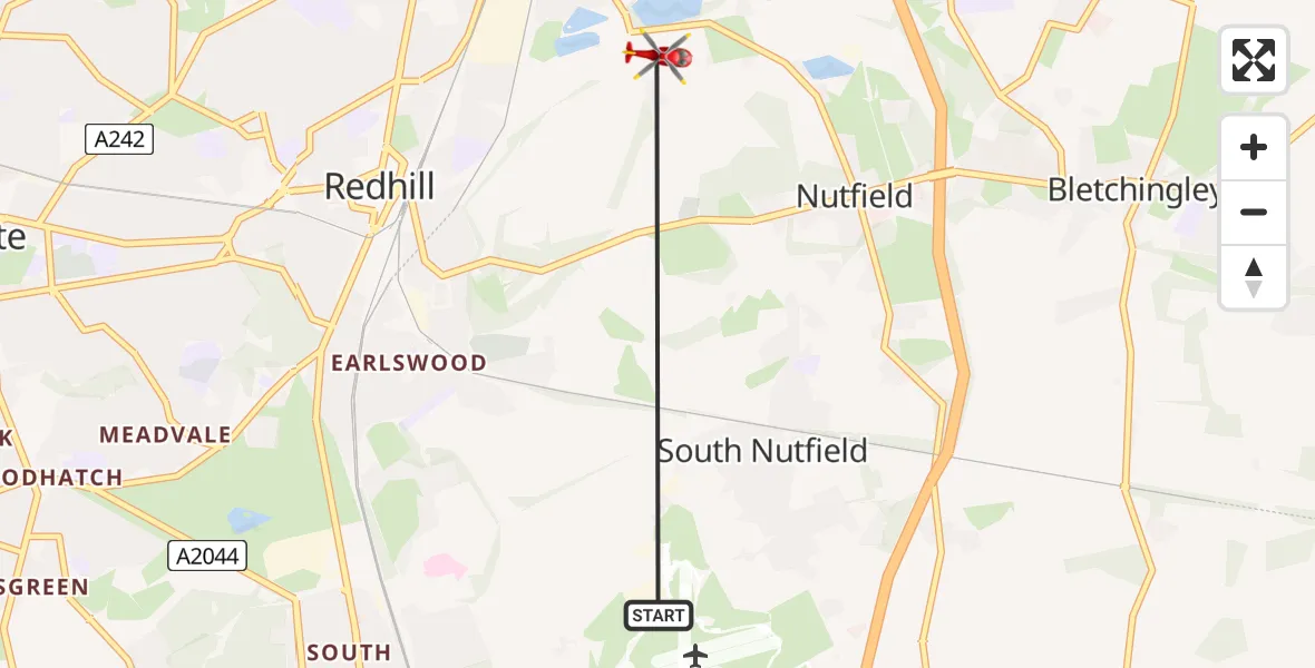 Flight route Air Ambulance Helicopter Redhill Aerodrome - Nutfield, 28 May 2026, 11:17