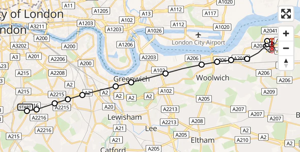 Flight route Air Ambulance Helicopter Kings College London Hospital - Abbey Wood, 28 May 2026, 11:27
