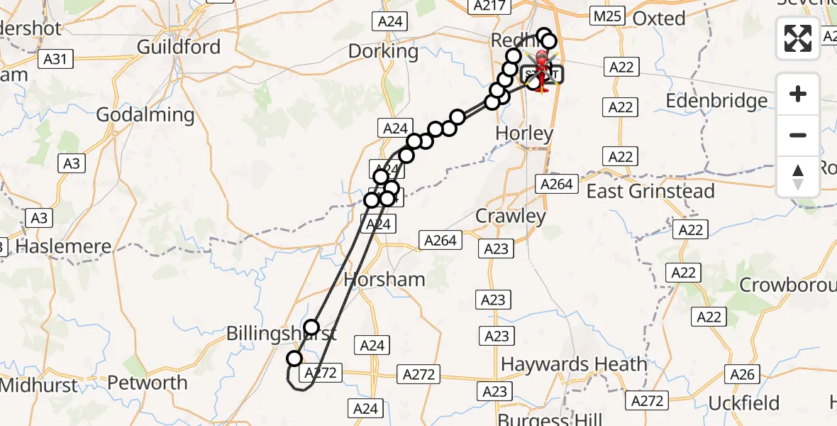 Flight route Air Ambulance Helicopter Redhill Aerodrome - Redhill Aerodrome, 28 May 2026, 11:38