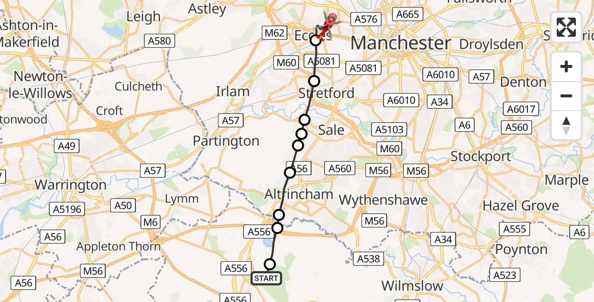 Flight route Air Ambulance Helicopter Mere - Eccles, 28 May 2026, 11:42