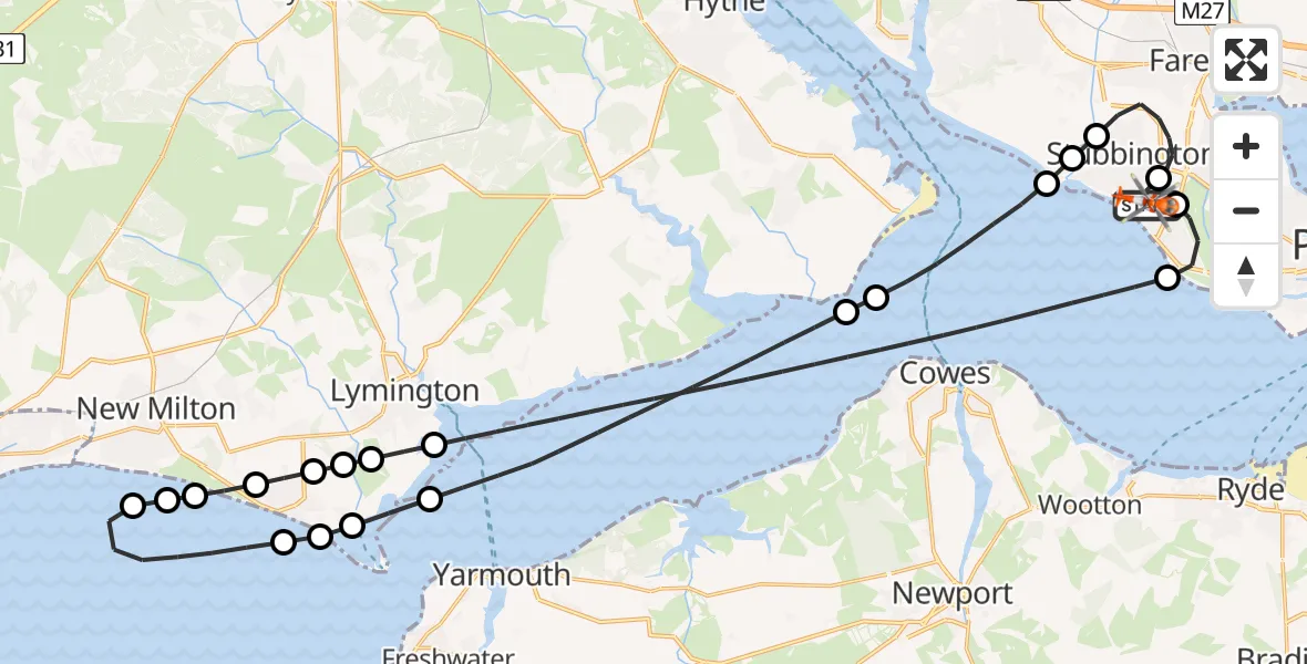 Flight route Coastguard Helicopter Solent Airport - Solent Airport, 28 May 2026, 11:45