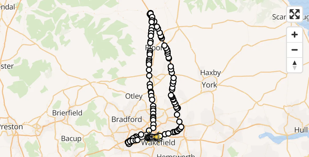 Flight route Police Helicopter Wrenthorpe - Brandy Carr, 28 May 2026, 12:24