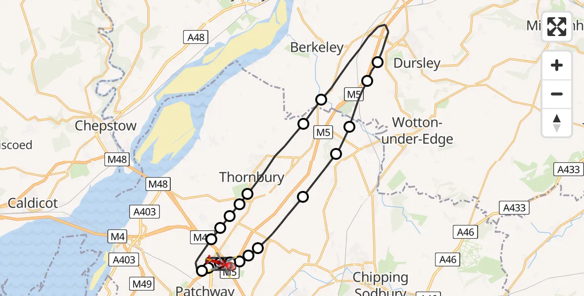 Flight route Air Ambulance Helicopter Almondsbury Helicopter Base - Almondsbury Helicopter Base, 28 May 2026, 12:33