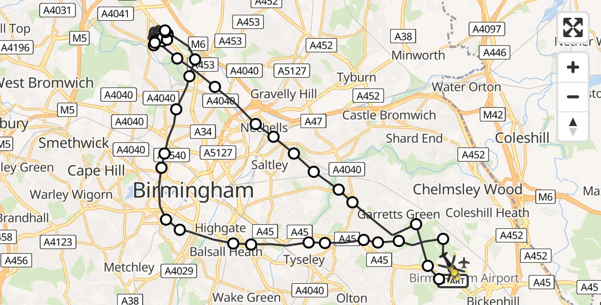 Flight route Police Helicopter Birmingham Airport - Birmingham Airport, 28 May 2026, 12:37