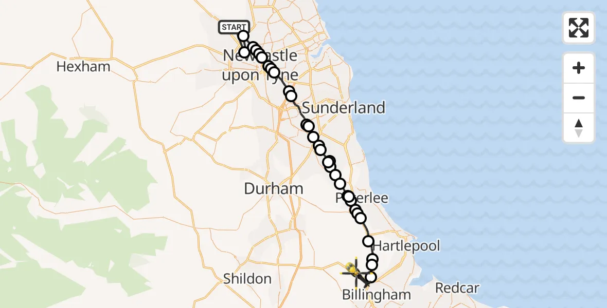 Flight route Police Helicopter Newcastle International Airport - Wynyard, 28 May 2026, 12:39