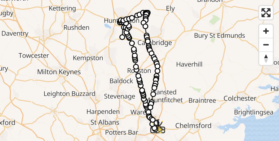 Flight route Police Helicopter North Weald Airfield - North Weald Bassett, 28 May 2026, 12:42