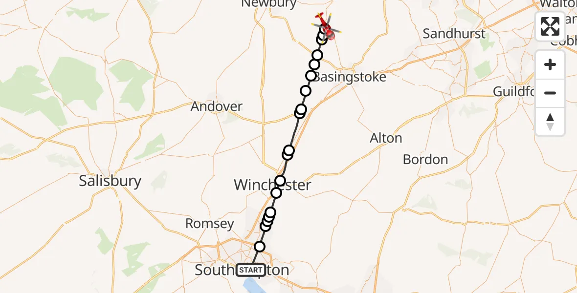Flight route Air Ambulance Helicopter Itchen - Heath End, 28 May 2026, 12:57