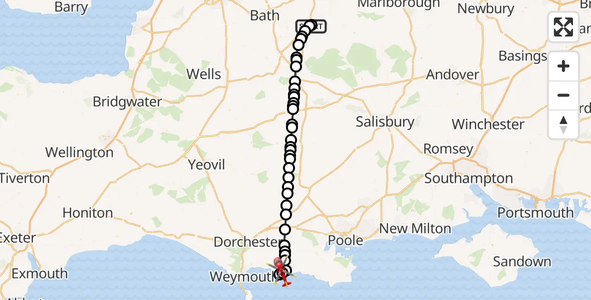 Flight route Air Ambulance Helicopter Wiltshire Air Ambulance - West Lulworth, 28 May 2026, 13:05