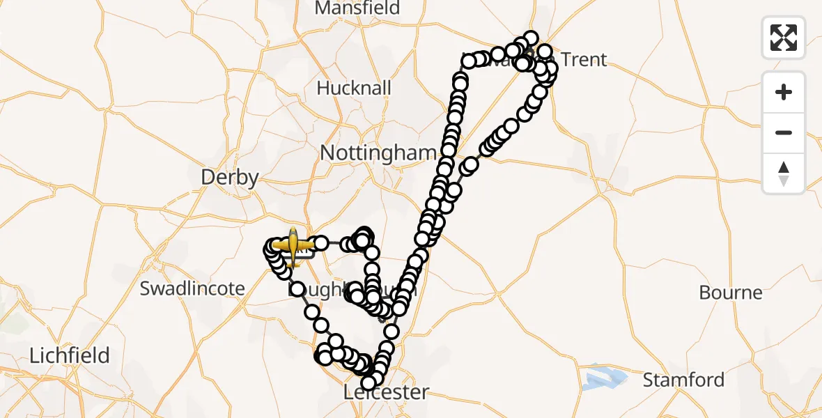 Flight route Police Aircraft East Midlands Airport - East Midlands Airport, 28 May 2026, 13:09