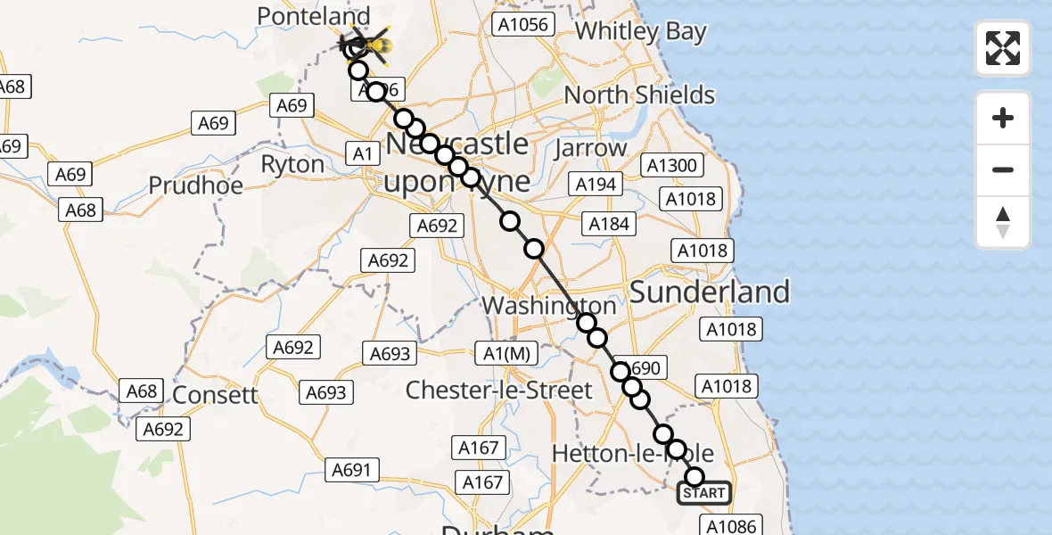 Flight route Police Helicopter Hawthorn - Newcastle International Airport, 28 May 2026, 13:18