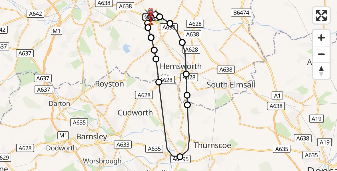 Flight route Air Ambulance Helicopter YAA Nostell Helicopter Port - YAA Nostell Helicopter Port, 28 May 2026, 13:19
