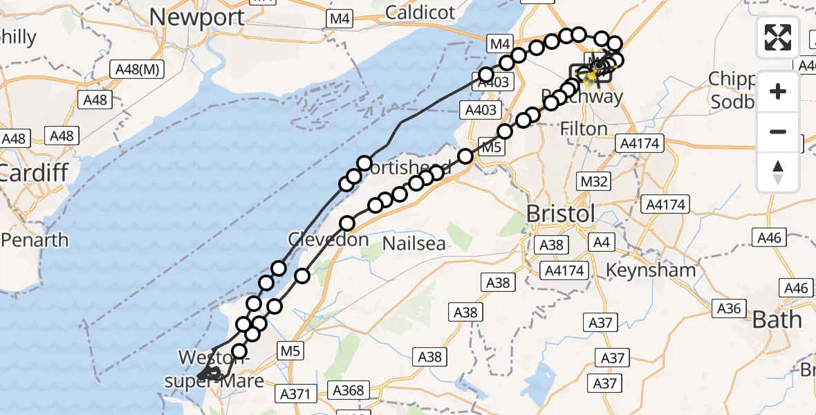 Flight route Police Helicopter Almondsbury Helicopter Base - Almondsbury Helicopter Base, 28 May 2026, 13:32
