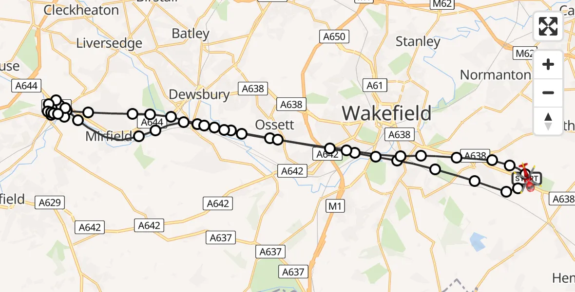 Flight route Air Ambulance Helicopter YAA Nostell Helicopter Port - YAA Nostell Helicopter Port, 28 May 2026, 13:33