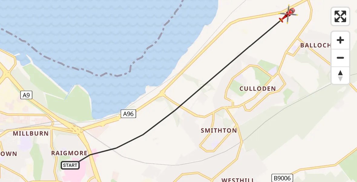 Flight route Air Ambulance Helicopter Inverness - Inverness, 28 May 2026, 13:36