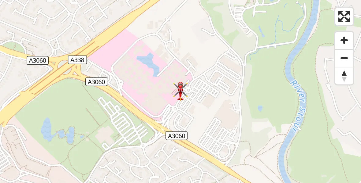 Flight route Air Ambulance Helicopter Royal Bournemouth Hospital - Royal Bournemouth Hospital, 28 May 2026, 14:15