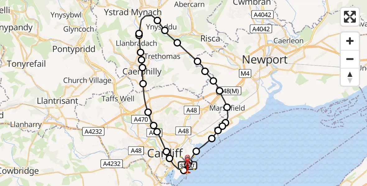 Flight route Air Ambulance Helicopter Cardiff Heliport - Cardiff Heliport, 28 May 2026, 14:19