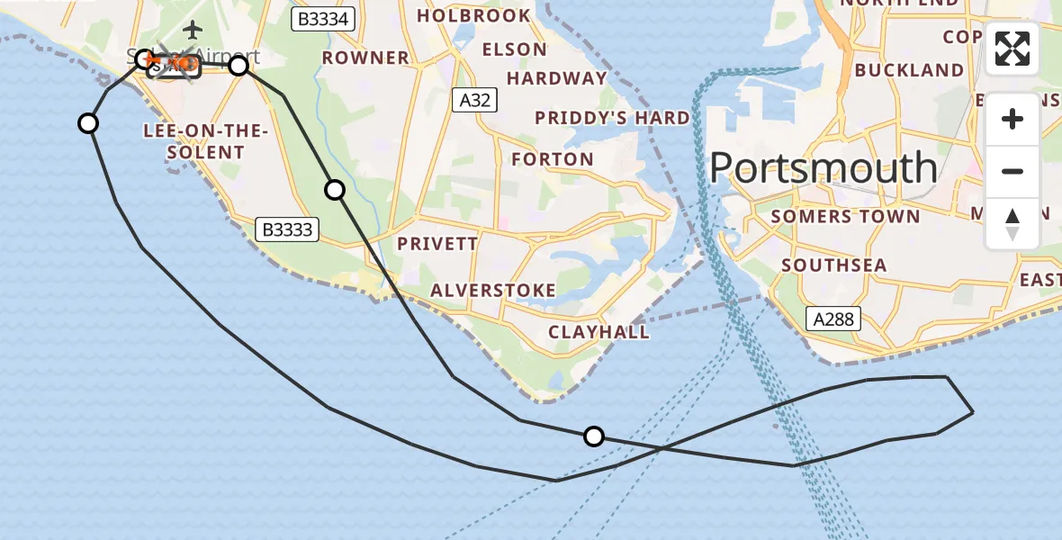 Flight route Coastguard Helicopter Solent Airport - Solent Airport, 28 May 2026, 14:40