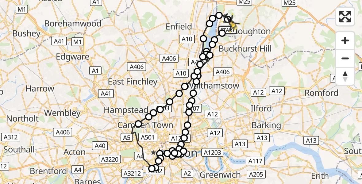 Flight route Police Helicopter Sewardstonebury - Sewardstonebury, 28 May 2026, 14:42