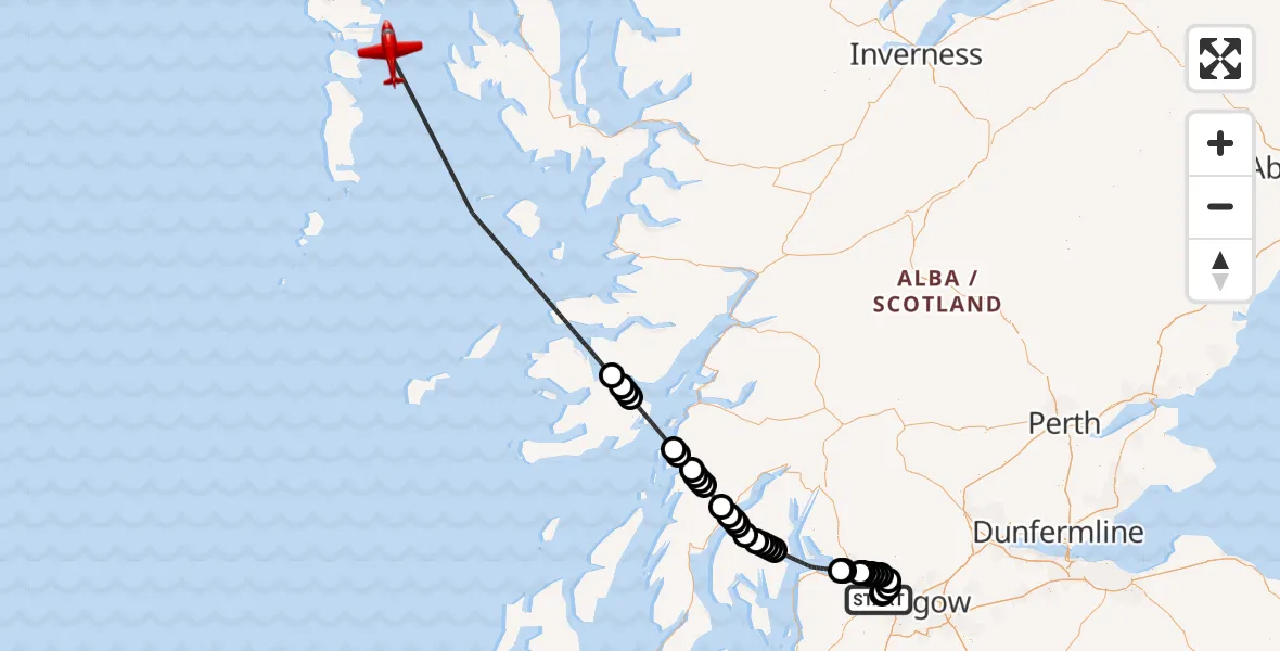 Flight route Air Ambulance Aircraft Glasgow Airport - Inner Seas, 28 May 2026, 14:54