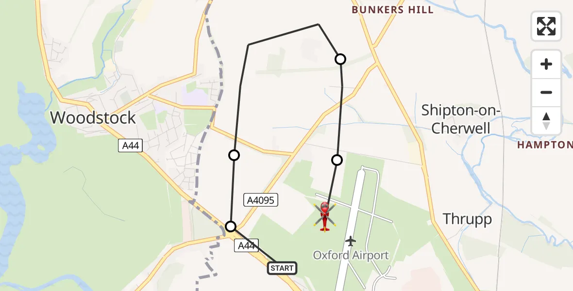 Flight route Air Ambulance Helicopter London Oxford Airport - London Oxford Airport, 28 May 2026, 14:55
