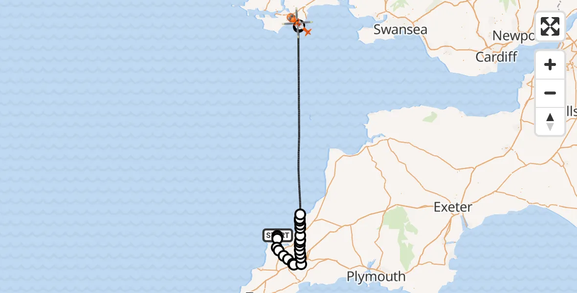 Flight route Coastguard Helicopter New Polzeath - Lydstep, 28 May 2026, 15:00