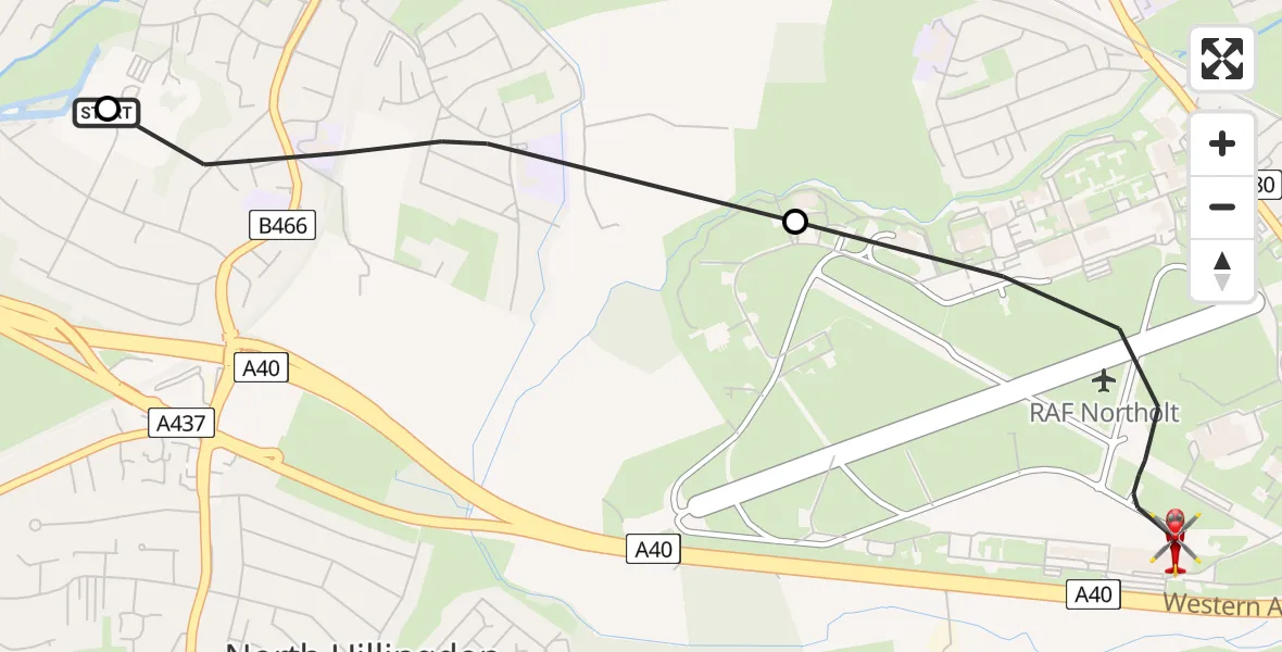 Flight route Air Ambulance Helicopter Ickenham - RAF Northolt, 28 May 2026, 15:02