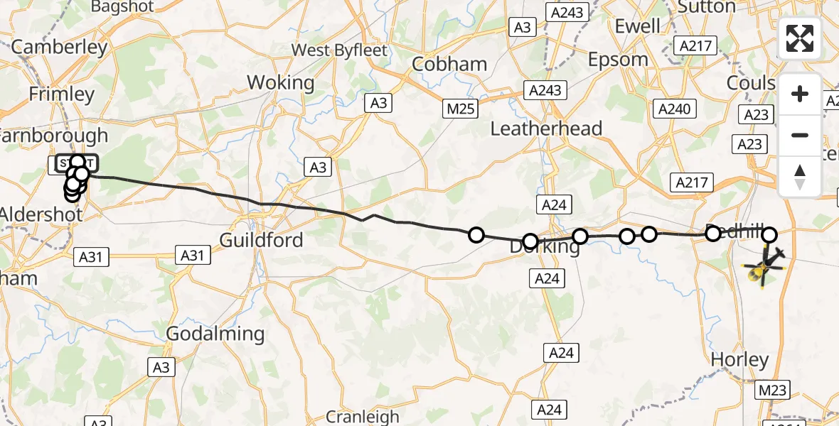 Flight route Police Helicopter Guildford - South Nutfield, 28 May 2026, 15:03