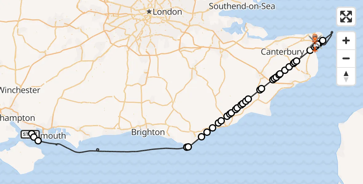 Flight route Coastguard Helicopter Solent Airport - Ramsgate, 28 May 2026, 15:03