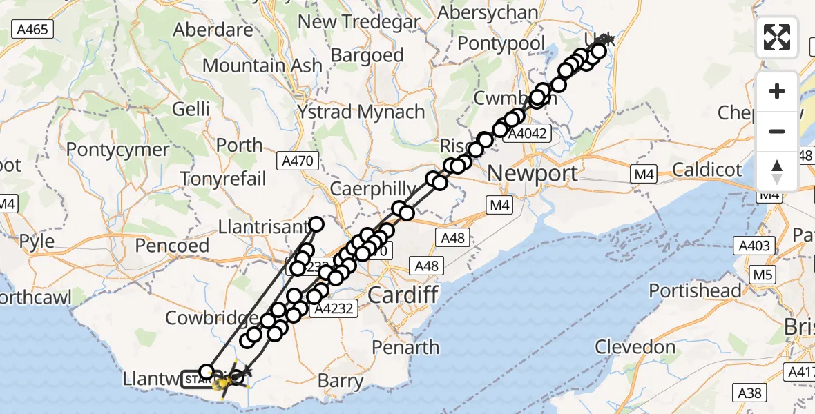 Flight route Police Helicopter Boverton - MOD St Athan, 28 May 2026, 15:22