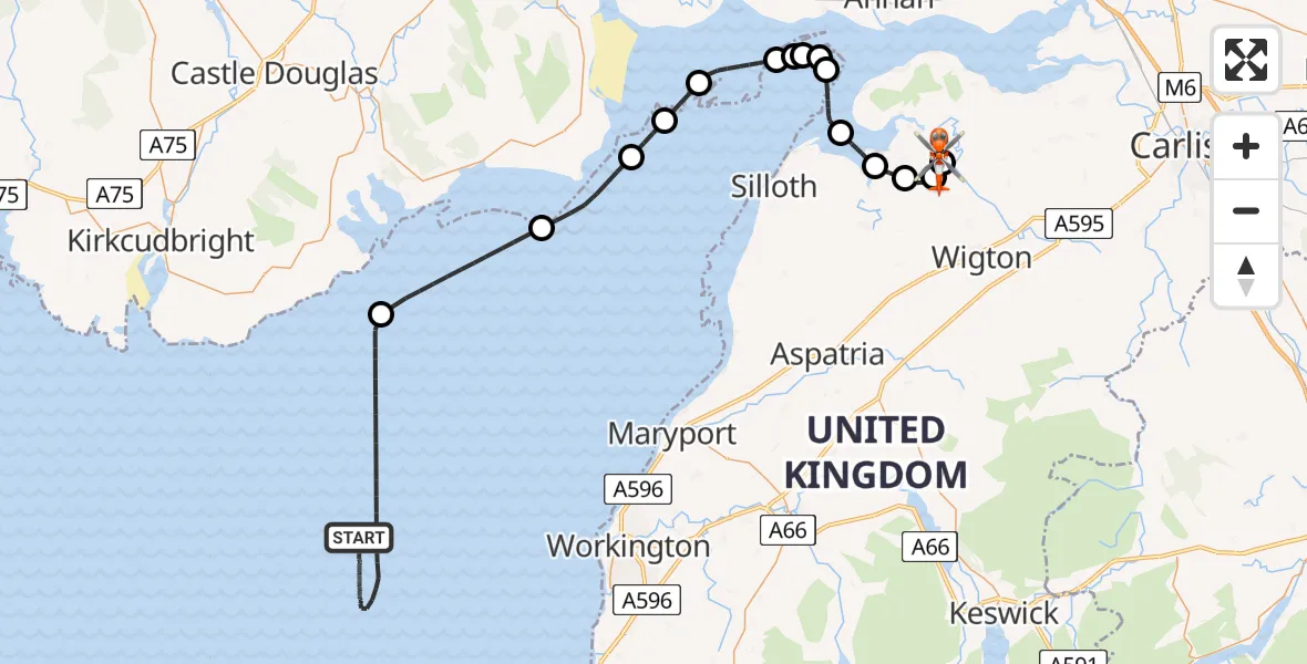 Flight route Coastguard Helicopter Irish Sea - Kirkbride Airfield, 28 May 2026, 15:29