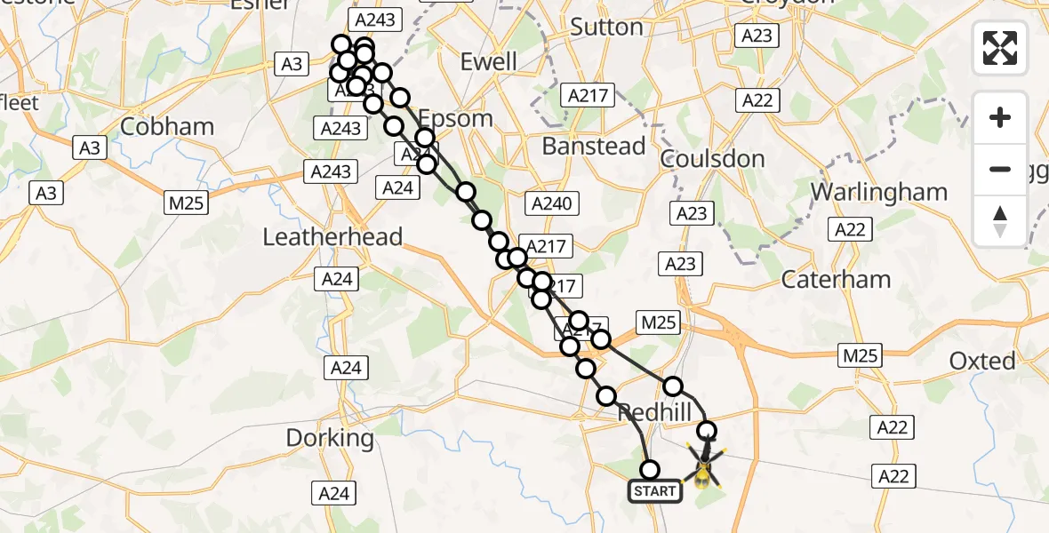 Flight route Police Helicopter Salfords - South Nutfield, 28 May 2026, 15:49