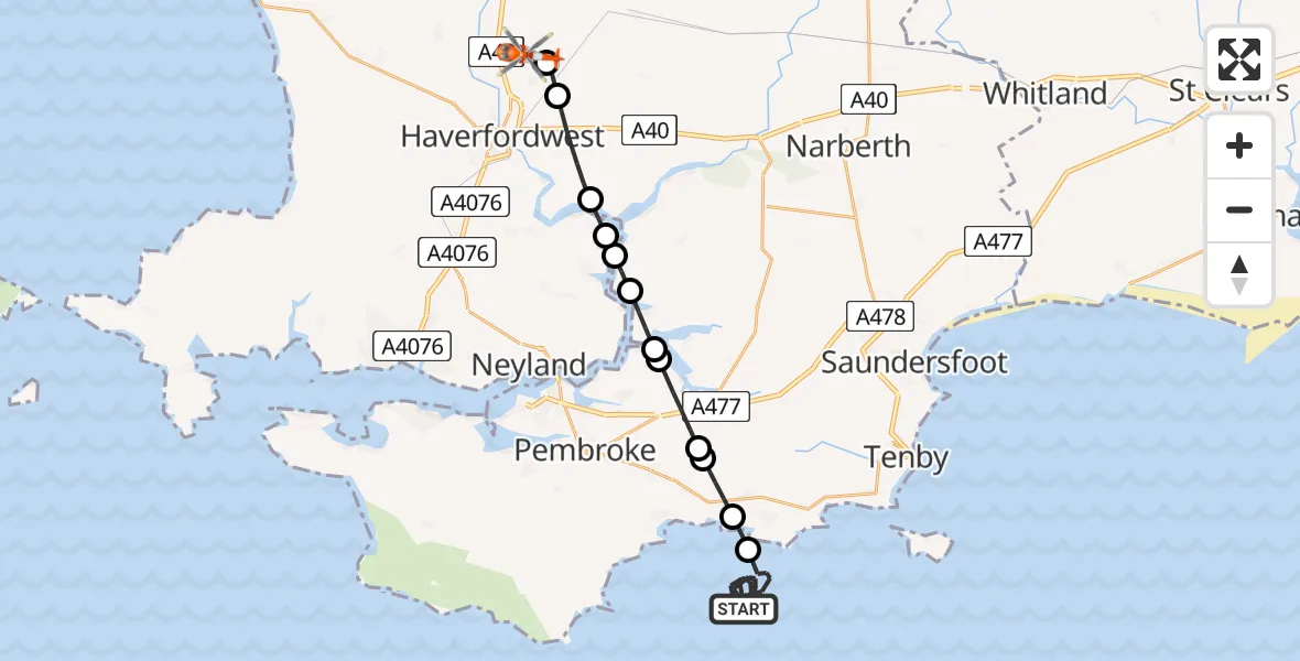 Flight route Coastguard Helicopter Bristol Channel - Haverfordwest Airport, 28 May 2026, 15:59