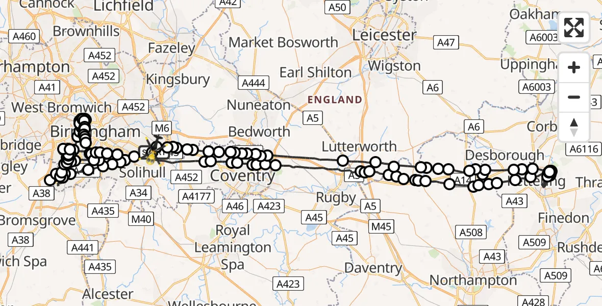 Flight route Police Helicopter Birmingham Airport - Birmingham Airport, 28 May 2026, 15:59