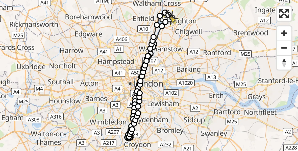 Flight route Police Helicopter Sewardstonebury - Sewardstonebury, 28 May 2026, 16:11