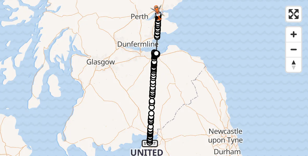 Flight route Coastguard Helicopter Kirkbride Airfield - North Sea, 28 May 2026, 16:13