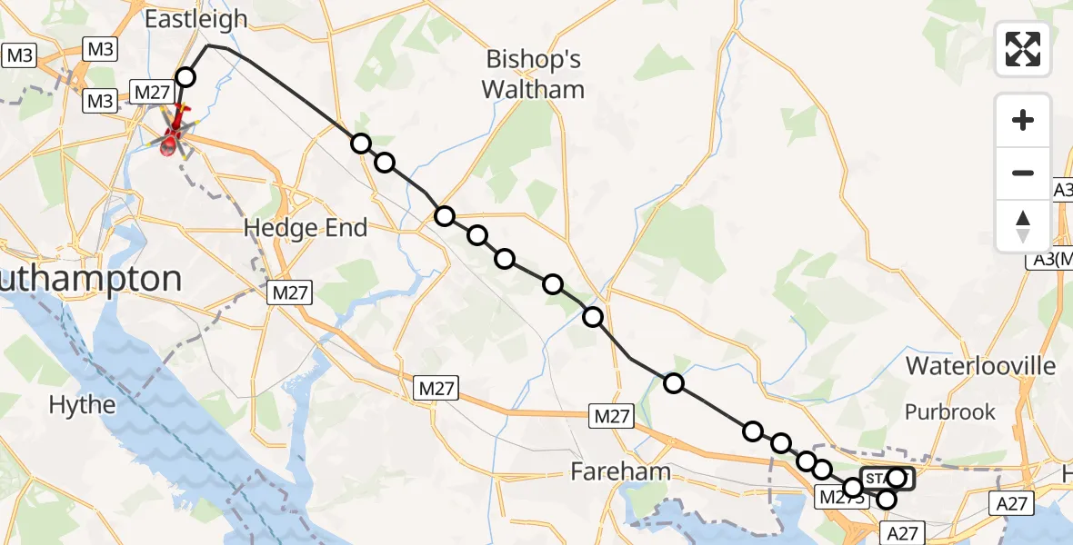 Flight route Air Ambulance Helicopter Queen Alexandra Hospital - Mansbridge, 28 May 2026, 16:26