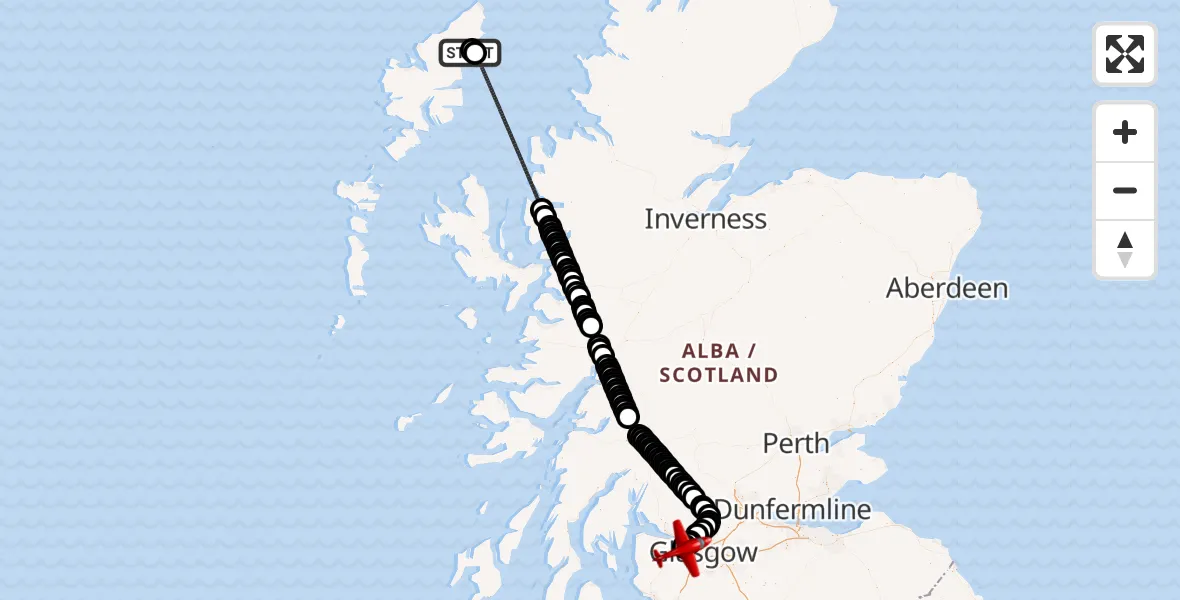 Flight route Air Ambulance Aircraft Col - Glasgow Airport, 28 May 2026, 17:07