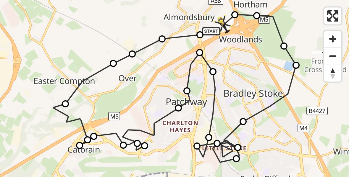 Flight route Police Helicopter Almondsbury Helicopter Base - Almondsbury Helicopter Base, 28 May 2026, 17:11