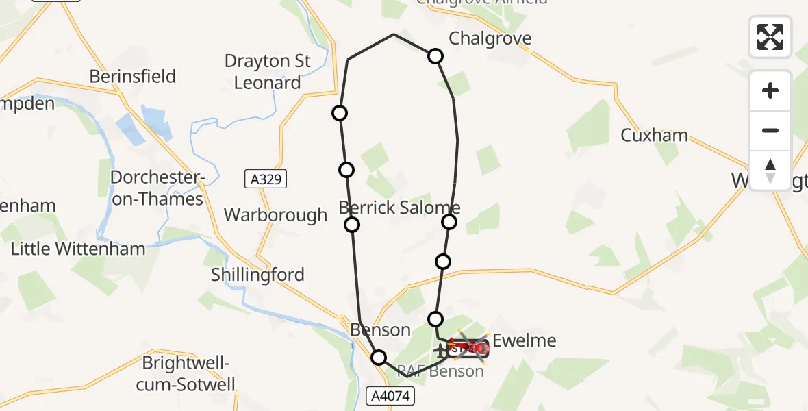 Flight route Air Ambulance Helicopter RAF Benson - RAF Benson, 28 May 2026, 17:18
