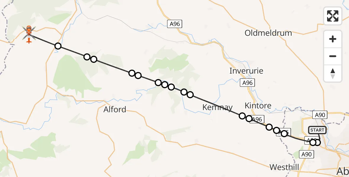 Flight route Coastguard Helicopter Aberdeen International Airport - Rhynie, 28 May 2026, 17:27