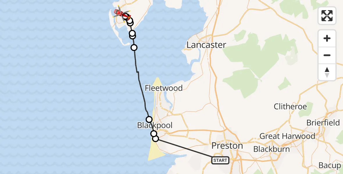 Flight route Air Ambulance Helicopter Whitestake - Barrow-in-Furness, 28 May 2026, 17:29