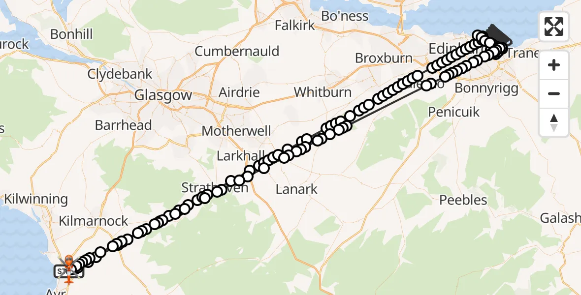 Flight route Coastguard Helicopter Glasgow Prestwick Airport - Glasgow Prestwick Airport, 28 May 2026, 17:33