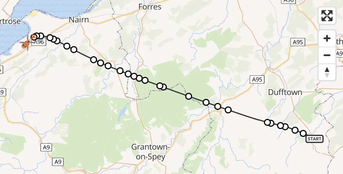 Flight route Coastguard Helicopter Cabrach - Inverness Airport, 28 May 2026, 17:43