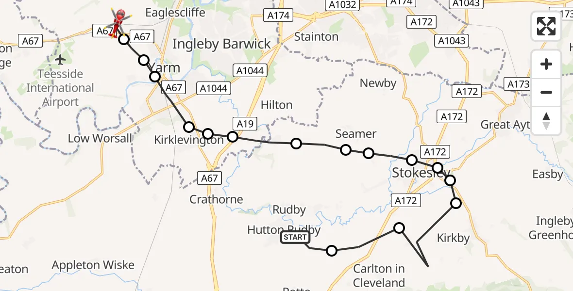 Flight route Air Ambulance Helicopter Sexhow - Egglescliffe, 28 May 2026, 17:54