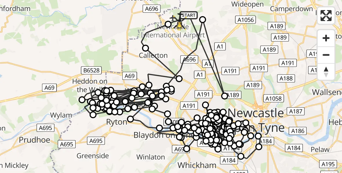 Flight route Police Helicopter Newcastle International Airport - Newcastle International Airport, 28 May 2026, 18:13
