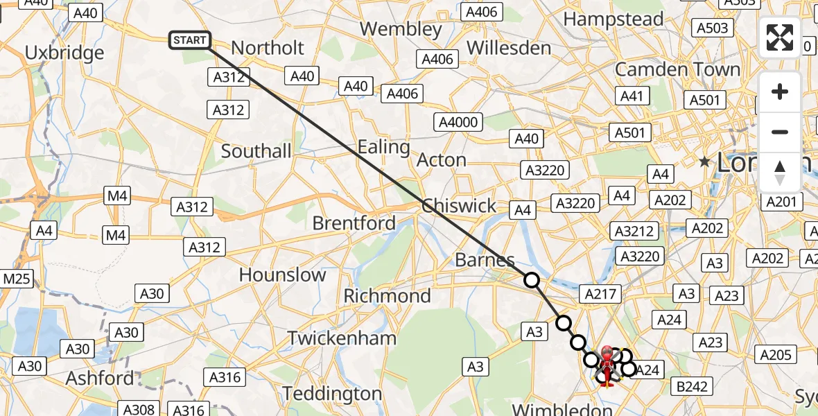 Flight route Air Ambulance Helicopter RAF Northolt - Wandsworth, 28 May 2026, 18:52