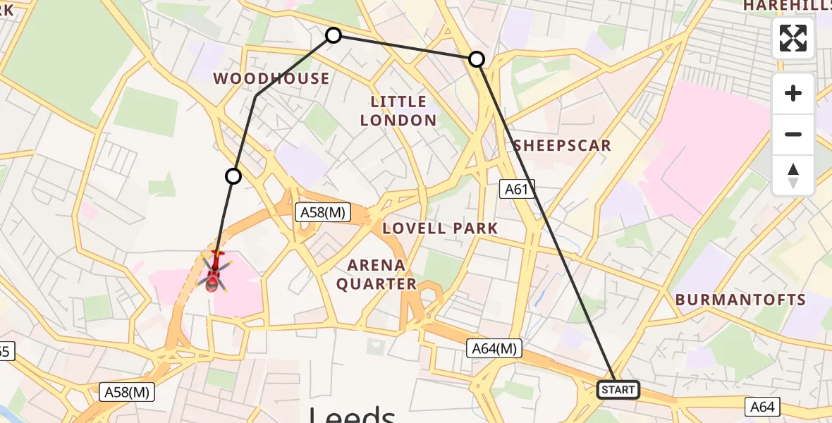 Flight route Air Ambulance Helicopter Richmond Hill - Woodhouse, 28 May 2026, 18:58